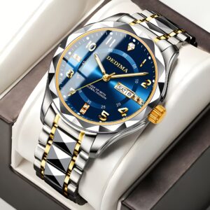 1pc DEDIMA Elegant Men'S Quartz Watch with Dual Calendar and Luminous Hands, Stainless Steel Band, Round Zinc Alloy Case, Rhinestone Accents - Perfect Gift for Valentine's, Thanksgiving, Christmas