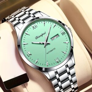 Dianpai Men'S Automatic Mechanical Watch - Stainless Steel Sporty Luxury Fashion Nightlight with Date Display, Round Dial & Adjustable Strap - High-Quality Gift for Men, Stylish Timepiece, Sleek Watch Design, Textured Dial, Without Battery