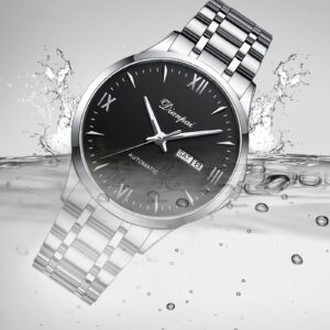Dianpai Men'S Automatic Mechanical Watch Stainless Steel Weekly Calendar Men'S Watch Black Dial Business Casual Wristwatch, Without Battery