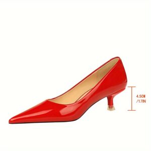 237 European and American Fashion Simple Versatile Women's Shoes Thin Heel, Mid Heel, Shallow Mouth, Sharp Tip, Bright Lacquer Cover, Spring Single Shoes for Women